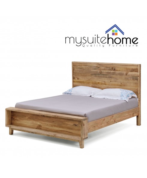 Portland Recycled Solid Pine Rustic Timber Queen Size Bed Frame 