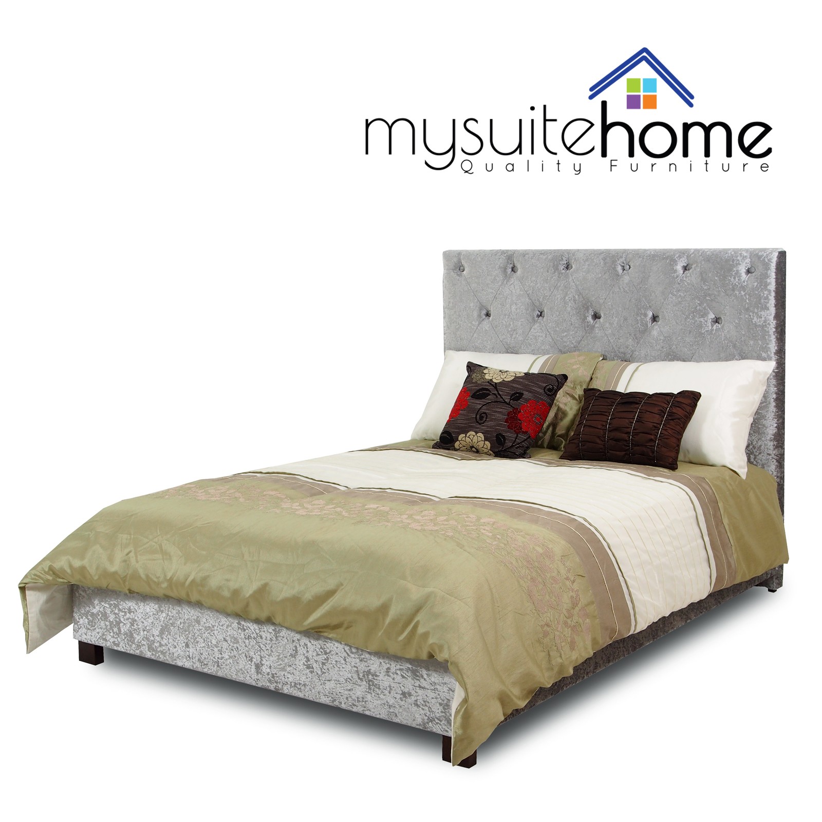 Rosie High Back Silver Grey Crushed, High Queen Bed Frame With Wheels