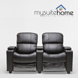 Sophie Black Leather 2 Seater Home Theatre Recliner Lounge