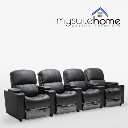 Sophie Black Leather 4 Seater Home Theatre Recliner Lounge Suite